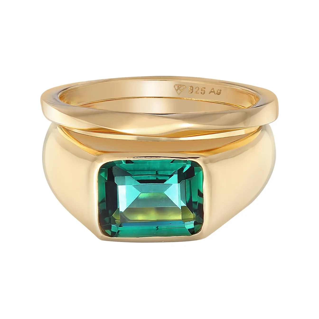 Elli "Siegelring Quadrat Set | Quartz (Grün)< Ringe|Vergoldet