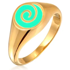 Elli "Siegelring Spirale | Emaille (Grün)< Vergoldet|Ringe