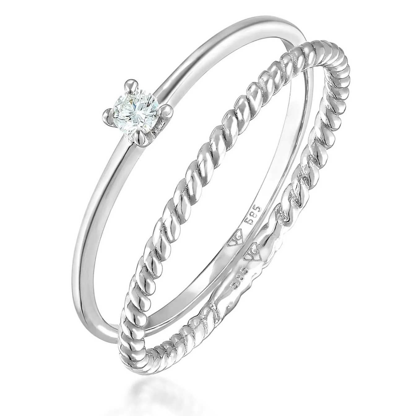 Elli "Solitär Ring-Set Twisted | Diamant (Weiß, 0.06 ct.)< Weissgold|Ringe