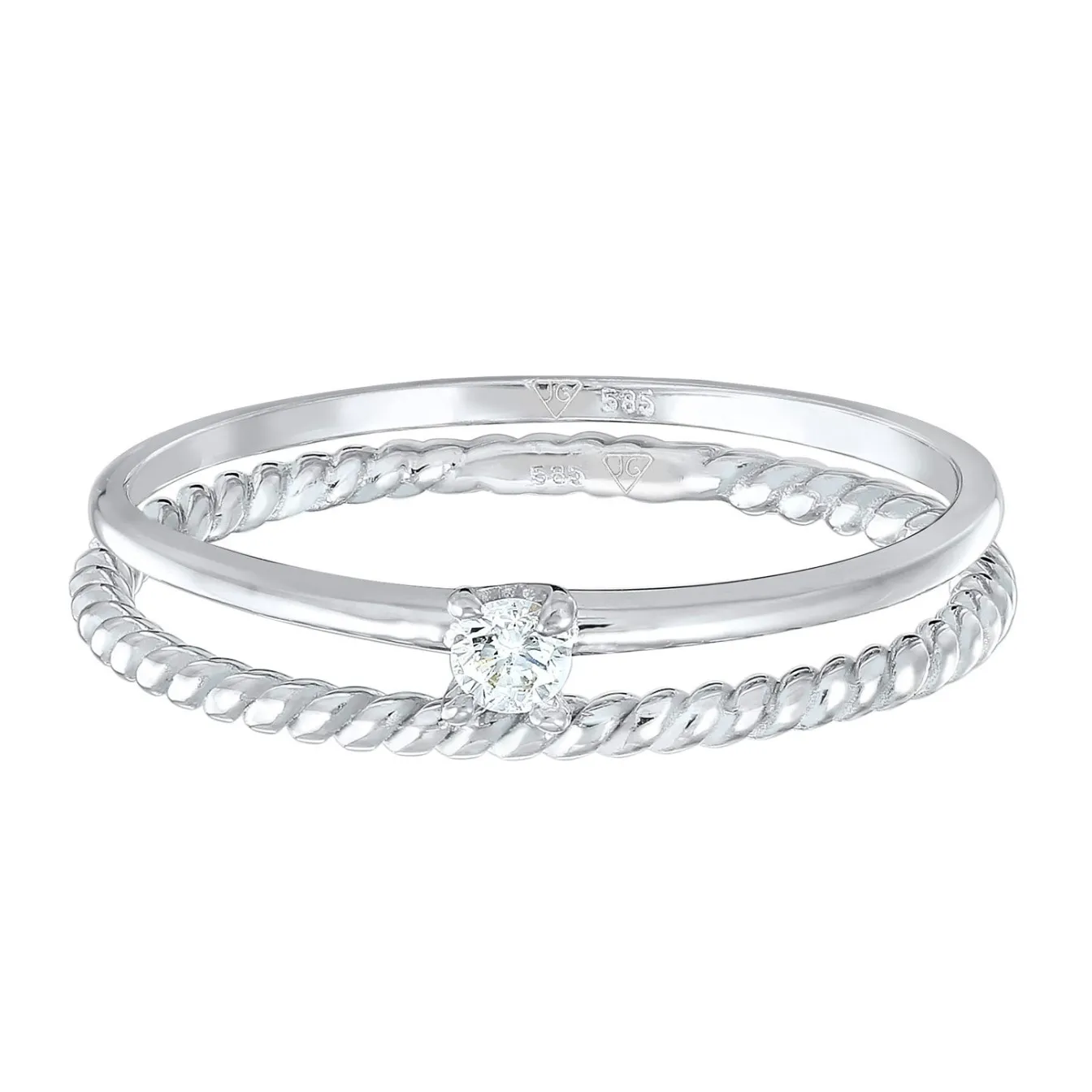 Elli "Solitär Ring-Set Twisted | Diamant (Weiß, 0.06 ct.)< Weissgold|Ringe