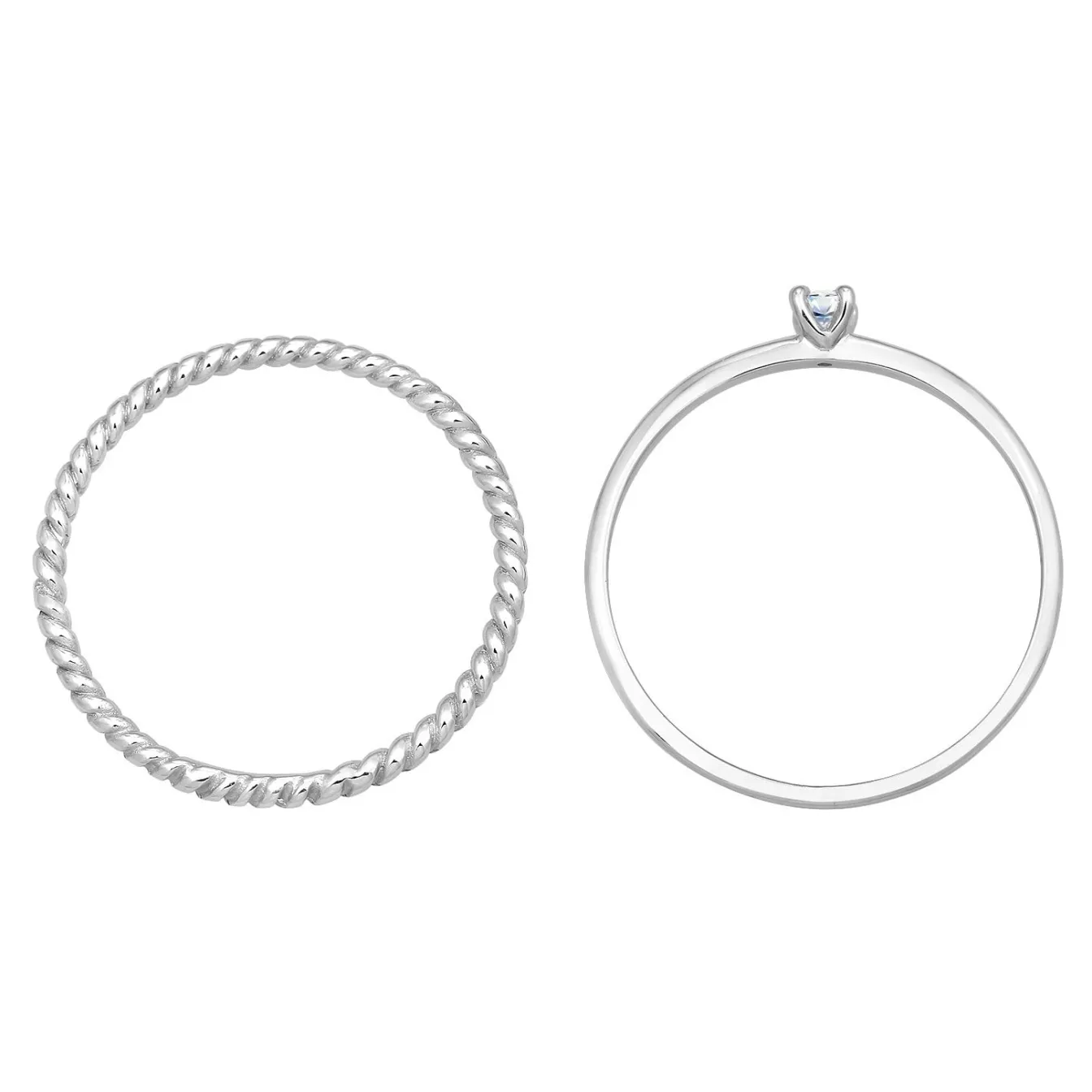 Elli "Solitär Ring-Set Twisted | Diamant (Weiß, 0.06 ct.)< Weissgold|Ringe
