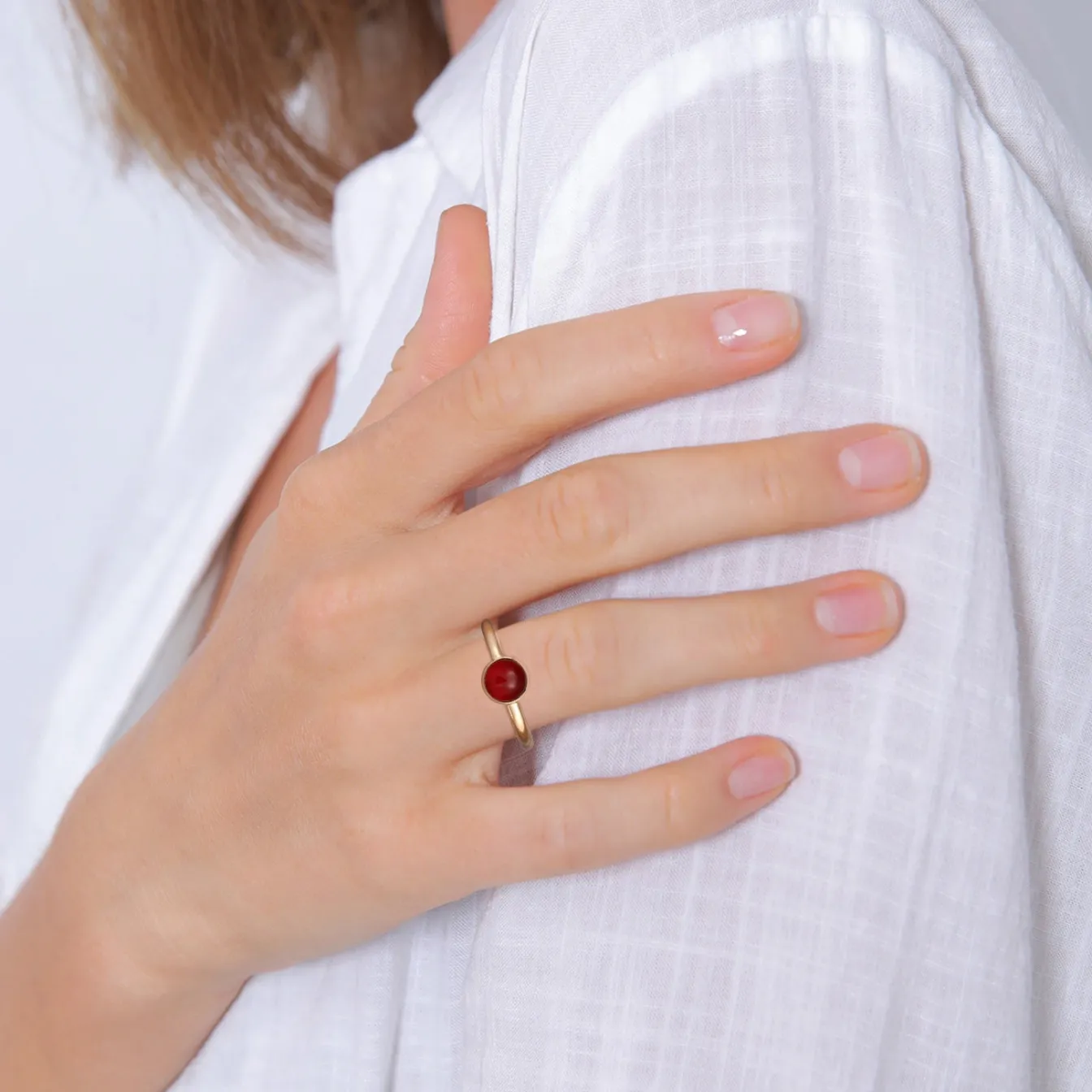 Elli "Solitär-ring | Karneol (Rot)< Vergoldet|Ringe