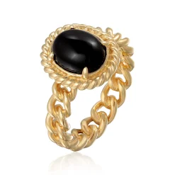 Elli "Solitär-Ring Chain Look | Onyx (Schwarz)< Ringe|Vergoldet