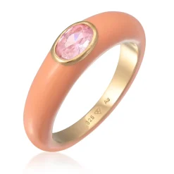 Elli "Solitär-Ring Oval | Emaille, Zirkonia (Grün)< Ringe