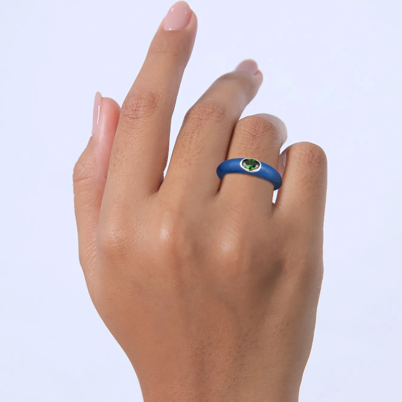 Elli "Solitär-Ring Oval | Emaille, Zirkonia (Grün)< Ringe
