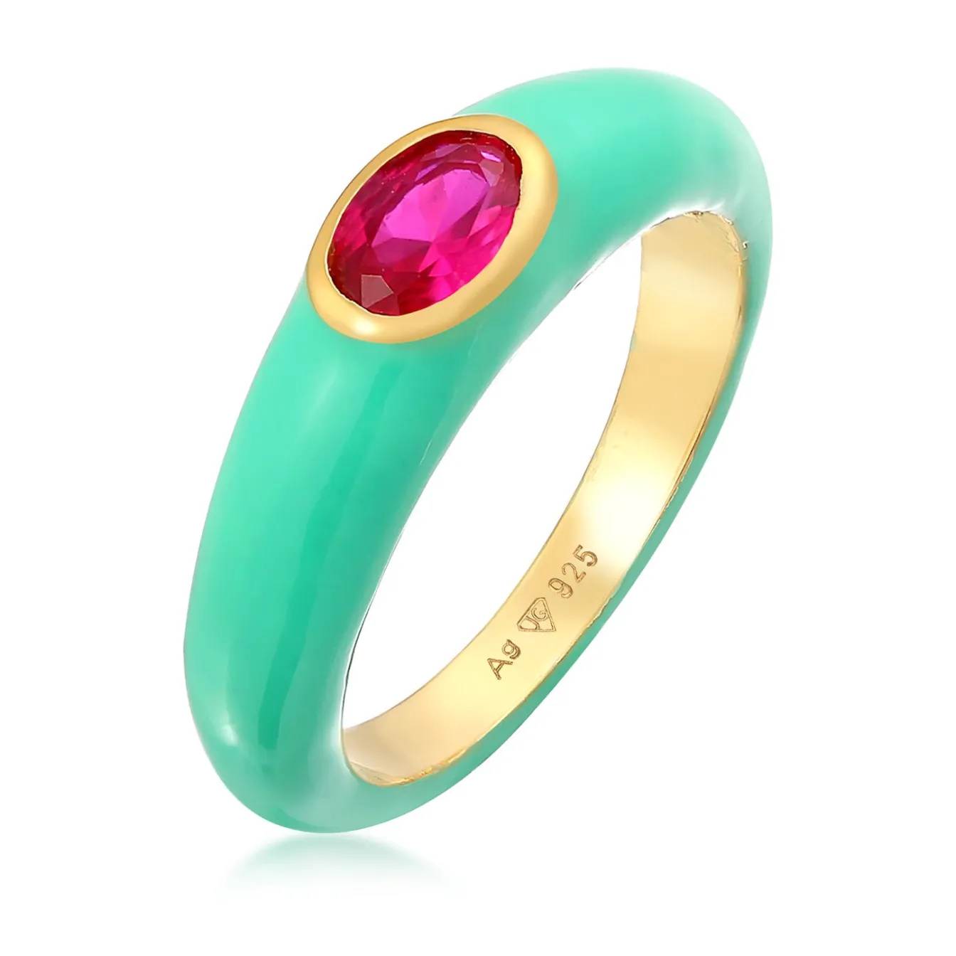 Elli "Solitär-Ring Oval | Emaille, Zirkonia (Grün)< Ringe
