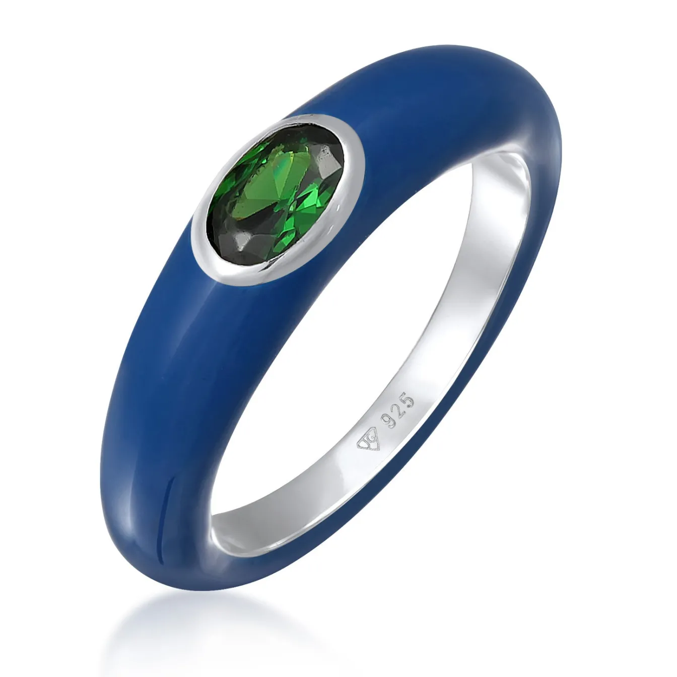Elli "Solitär-Ring Oval | Emaille, Zirkonia (Grün)< Ringe