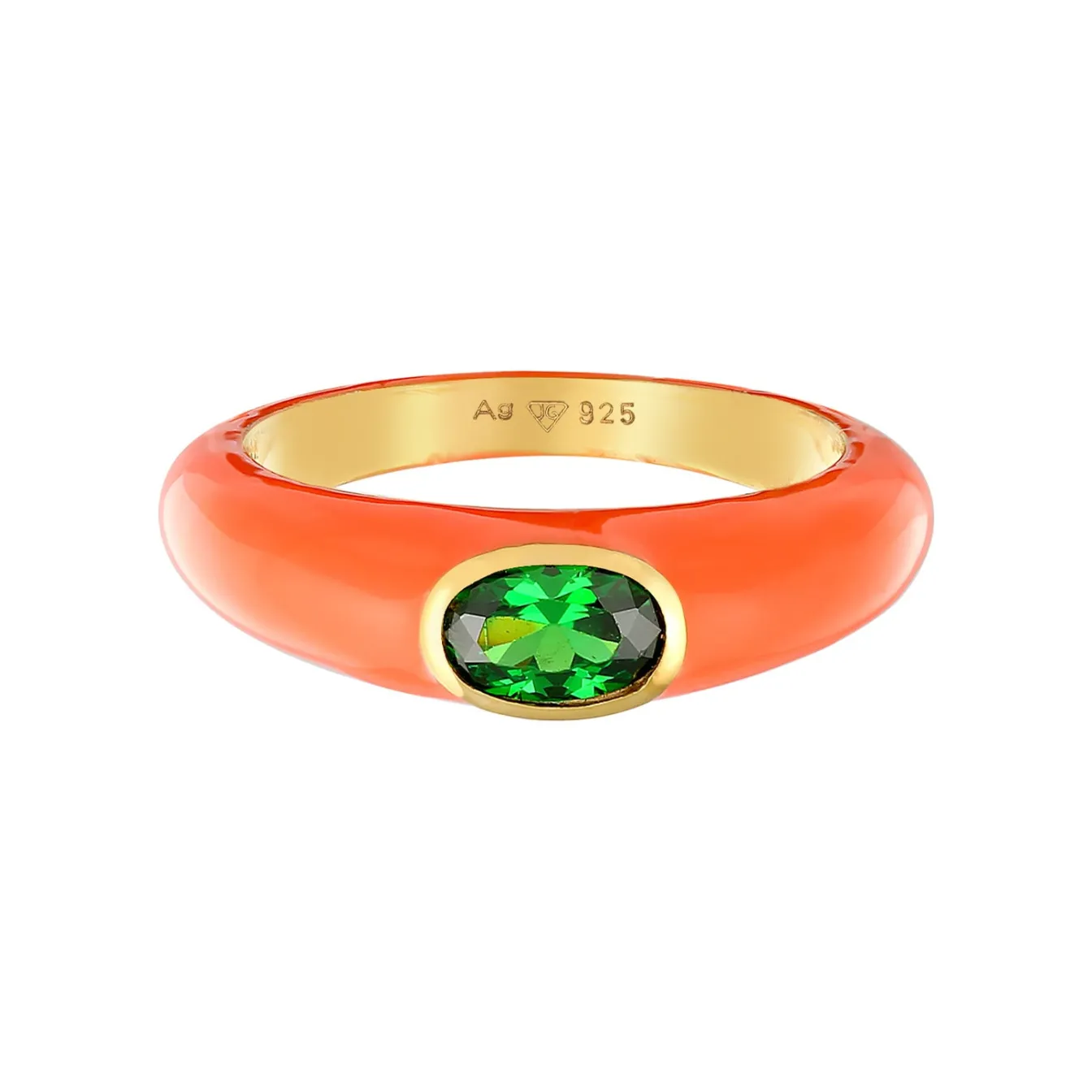 Elli "Solitär-Ring Oval | Emaille, Zirkonia (Grün)< Ringe