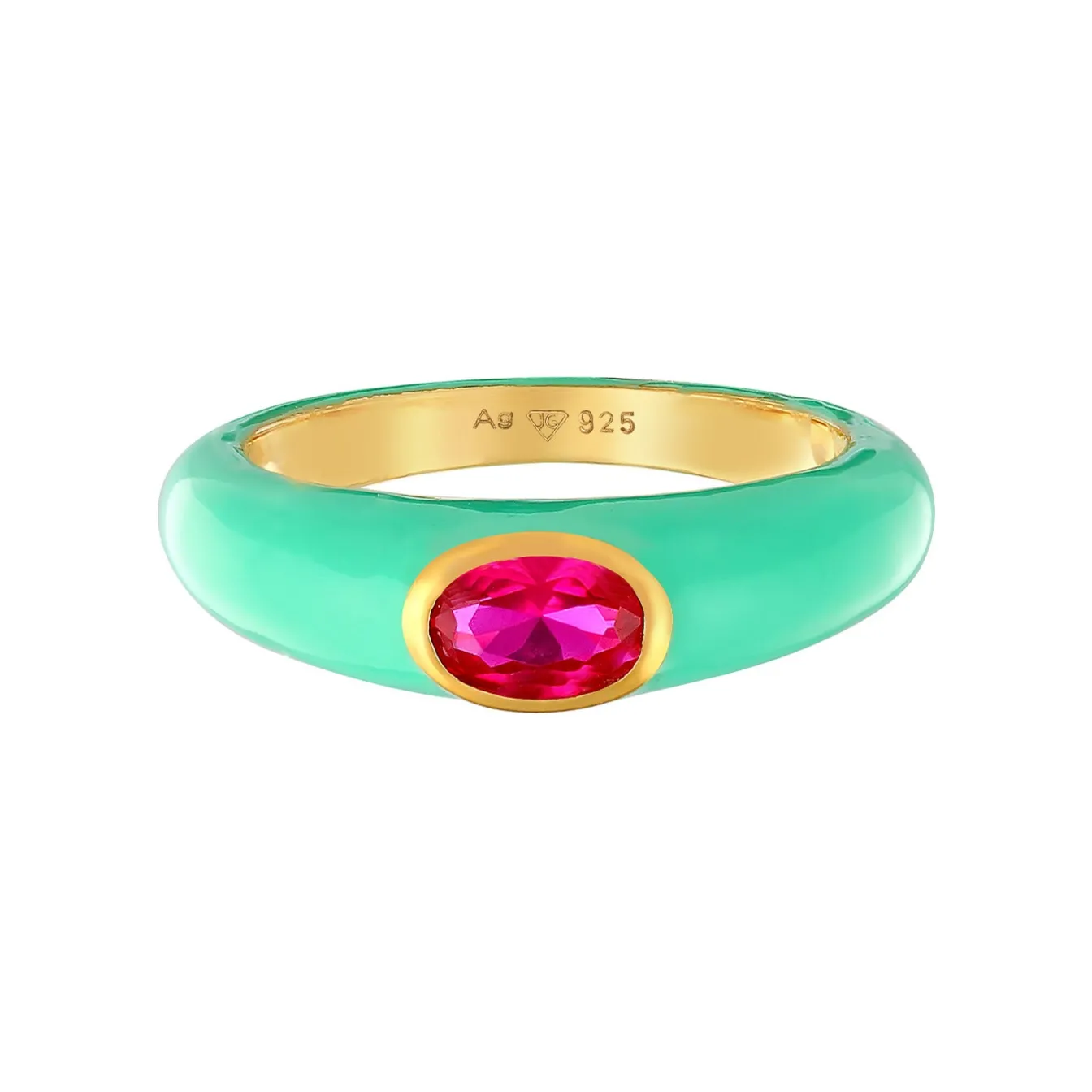 Elli "Solitär-Ring Oval | Emaille, Zirkonia (Grün)< Ringe