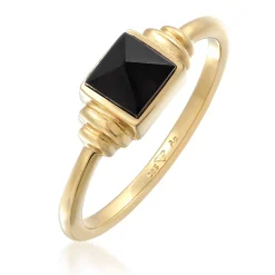Elli "Solitär-Ring Quadrat | Onyx (Schwarz)< Vergoldet|Ringe