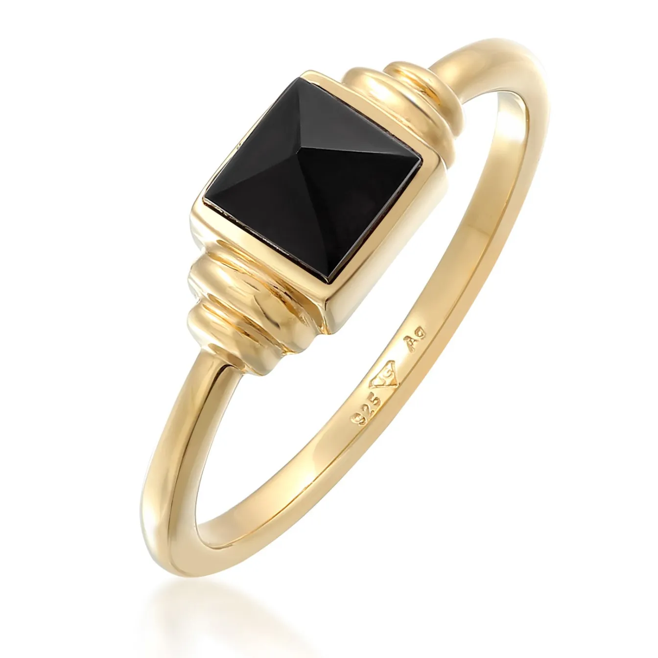 Elli "Solitär-Ring Quadrat | Onyx (Schwarz)< Vergoldet|Ringe