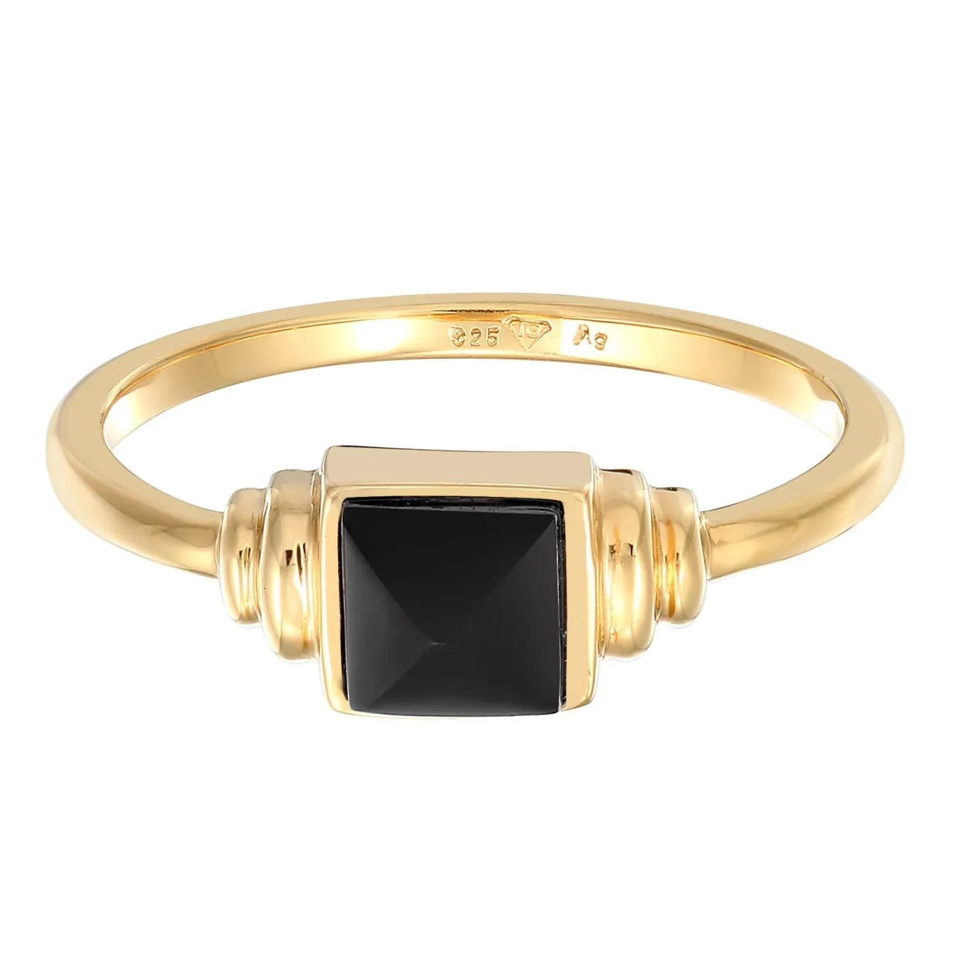 Elli "Solitär-Ring Quadrat | Onyx (Schwarz)< Vergoldet|Ringe