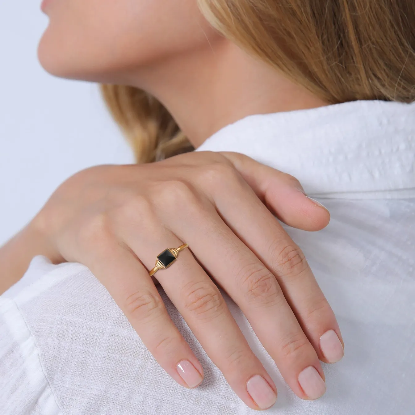 Elli "Solitär-Ring Quadrat | Onyx (Schwarz)< Vergoldet|Ringe