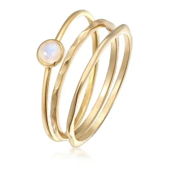 Elli "Solitär-Ring Set | Mondstein (Weiß)< Ringe|Echtgold