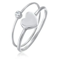 Elli "Solitär-Ring Set Herz< Vergoldet|Symbol-schmuck