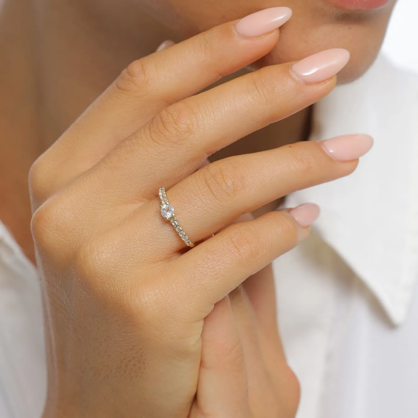 Elli "Solitär-Ring Verlobung | Topas (Weiß)< Ringe|Echtgold