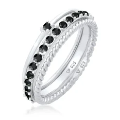 Elli "Stapelring 3er Set | Kristalle (Schwarz)< Ringe|Vergoldet