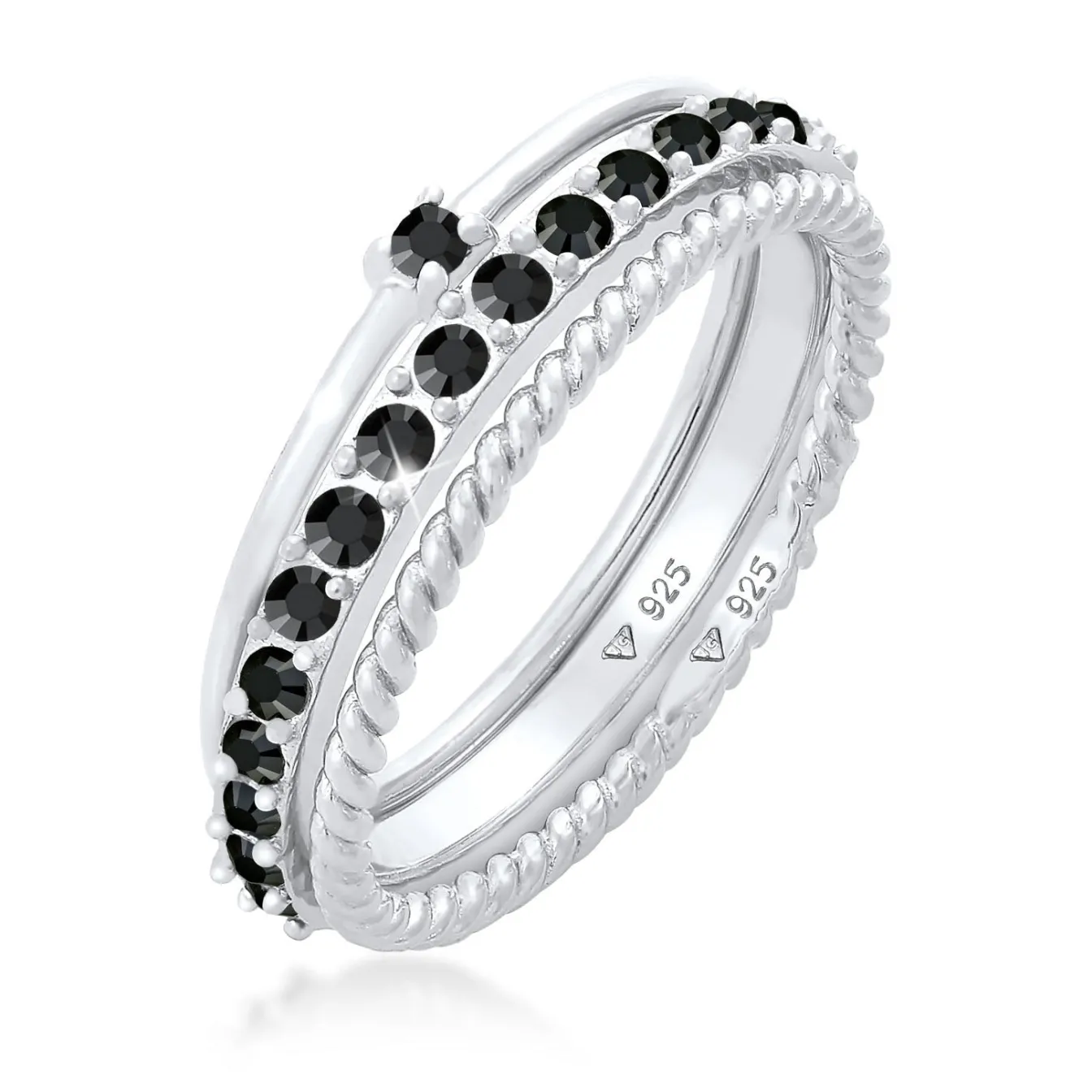 Elli "Stapelring 3er Set | Kristalle (Schwarz)< Ringe|Vergoldet