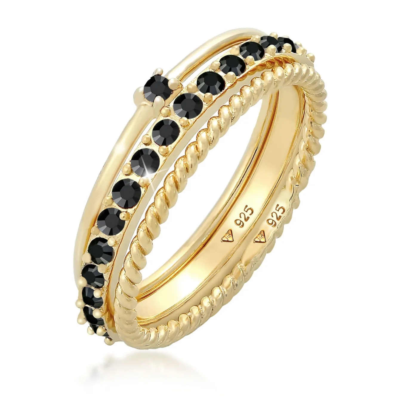 Elli "Stapelring 3er Set | Kristalle (Schwarz)< Ringe|Vergoldet