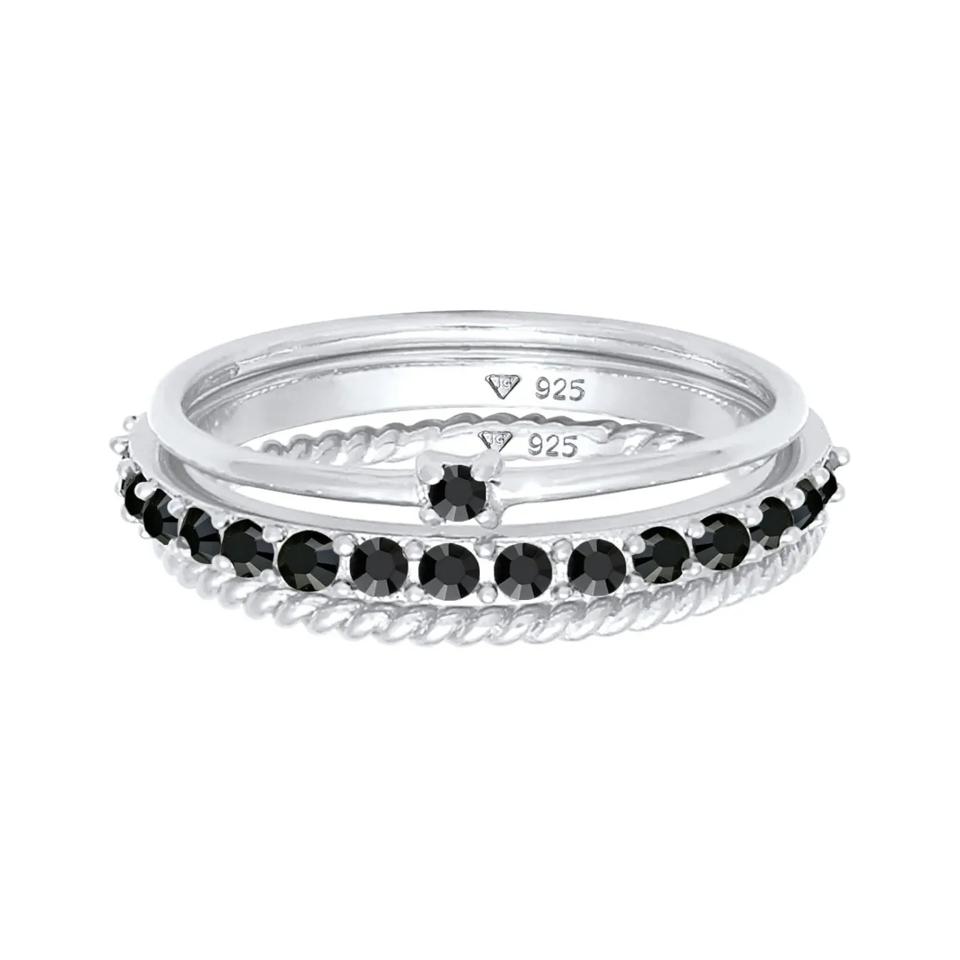 Elli "Stapelring 3er Set | Kristalle (Schwarz)< Ringe|Vergoldet