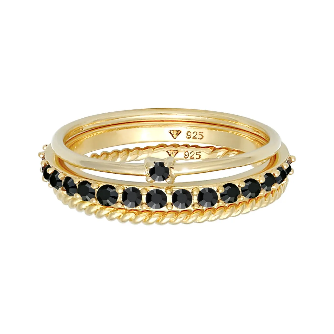 Elli "Stapelring 3er Set | Kristalle (Schwarz)< Ringe|Vergoldet