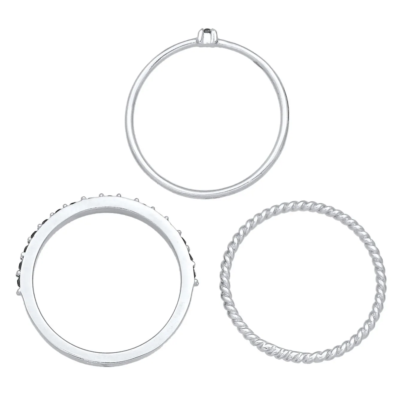 Elli "Stapelring 3er Set | Kristalle (Schwarz)< Ringe|Vergoldet