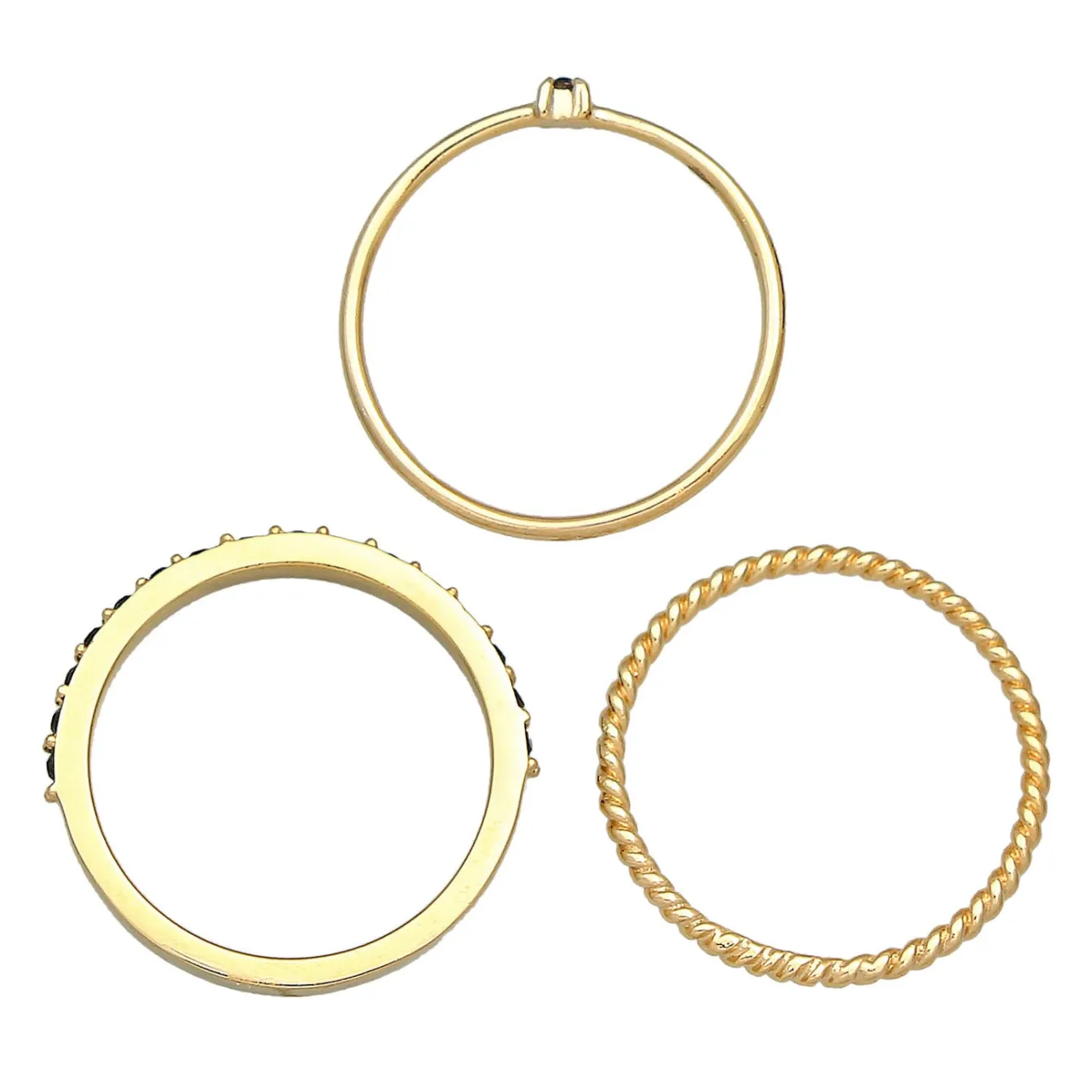 Elli "Stapelring 3er Set | Kristalle (Schwarz)< Ringe|Vergoldet