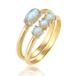 Elli "Stapelring 2er Set | Labradorit ( Grau )< Ringe|Vergoldet