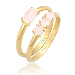 Elli "Stapelring 2er Set | Quarz (Rosa)< Ringe|Vergoldet