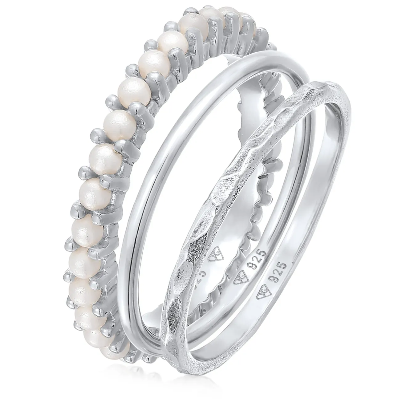Elli "Stapelring 3er Set Elegant | Perlen< Silber|Perlen