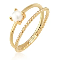 Elli "Stapelring 2er Set Twisted | Süßwasserperle< Perlen|Ringe