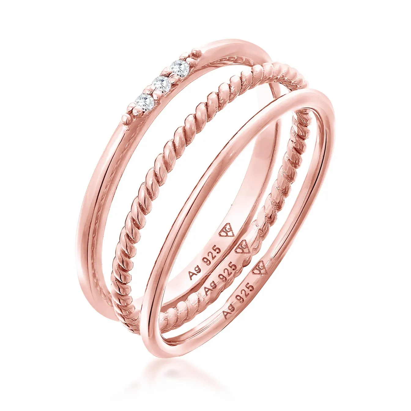 Elli "Stapelring Set | Zirkonia (Weiß)< Roségold|Ringe