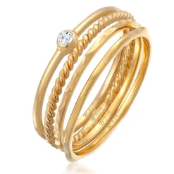 Elli "Topas Solitär Stapelring Gedreht 4er Set 375 Gelb< Ringe|Echtgold