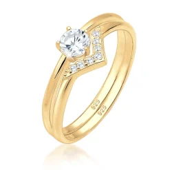 Elli "Verlobungsring Dreieck | Zirkonia ( Weiß )< Ringe|Vergoldet