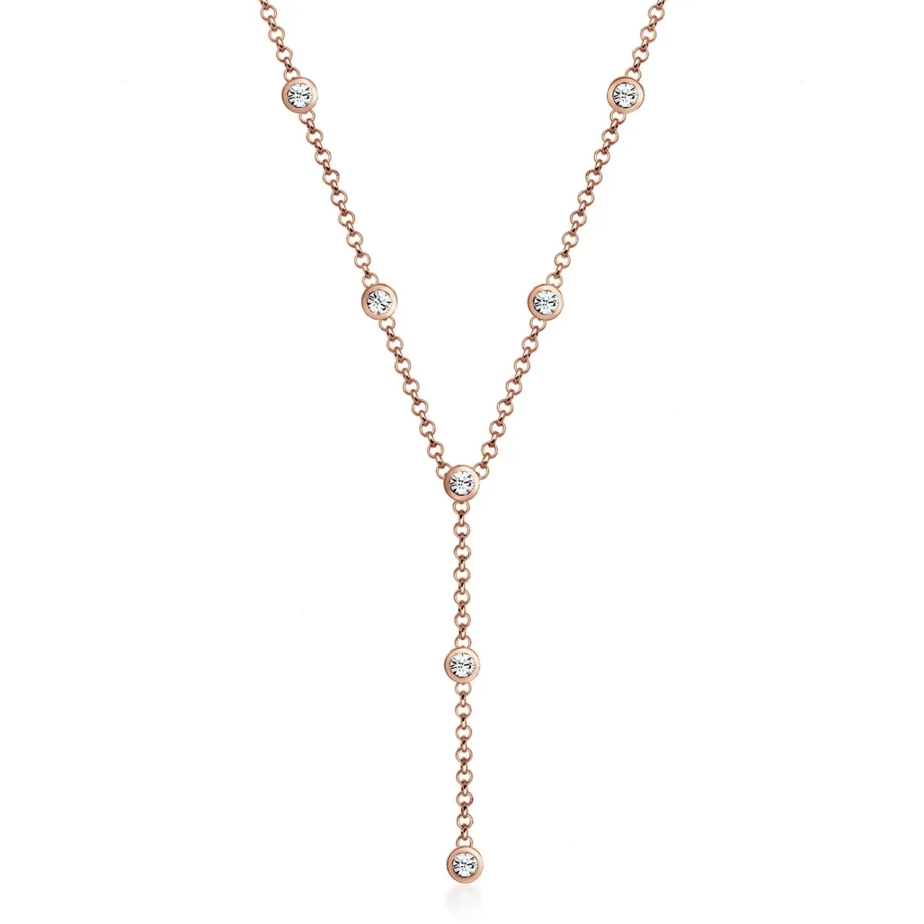 Elli "Y-Halskette | Kristall (Weiß)< Roségold|Hochzeit